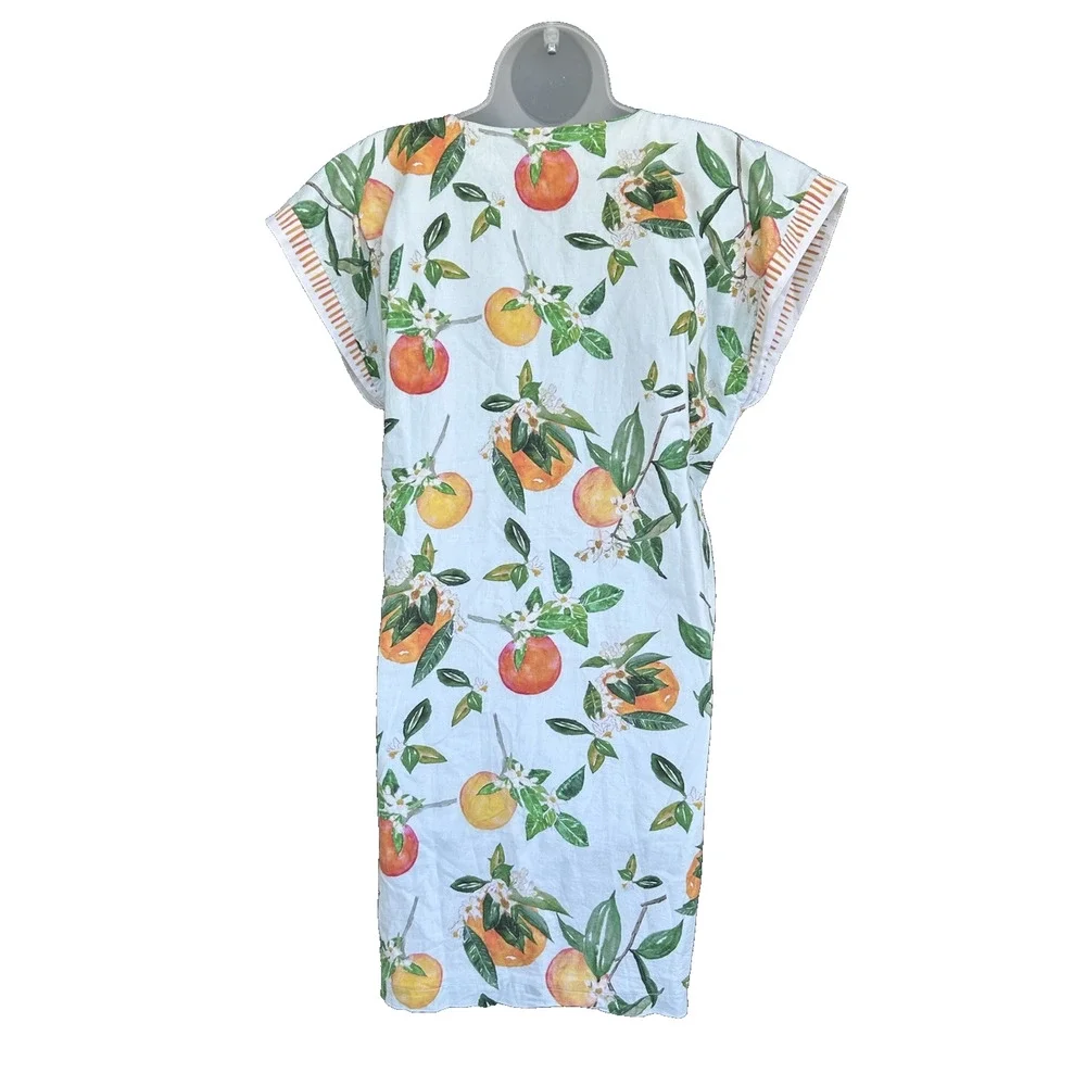 Brooke Wright Citrus Orange Print Shift Dress Size Large Cotton Pockets Resort